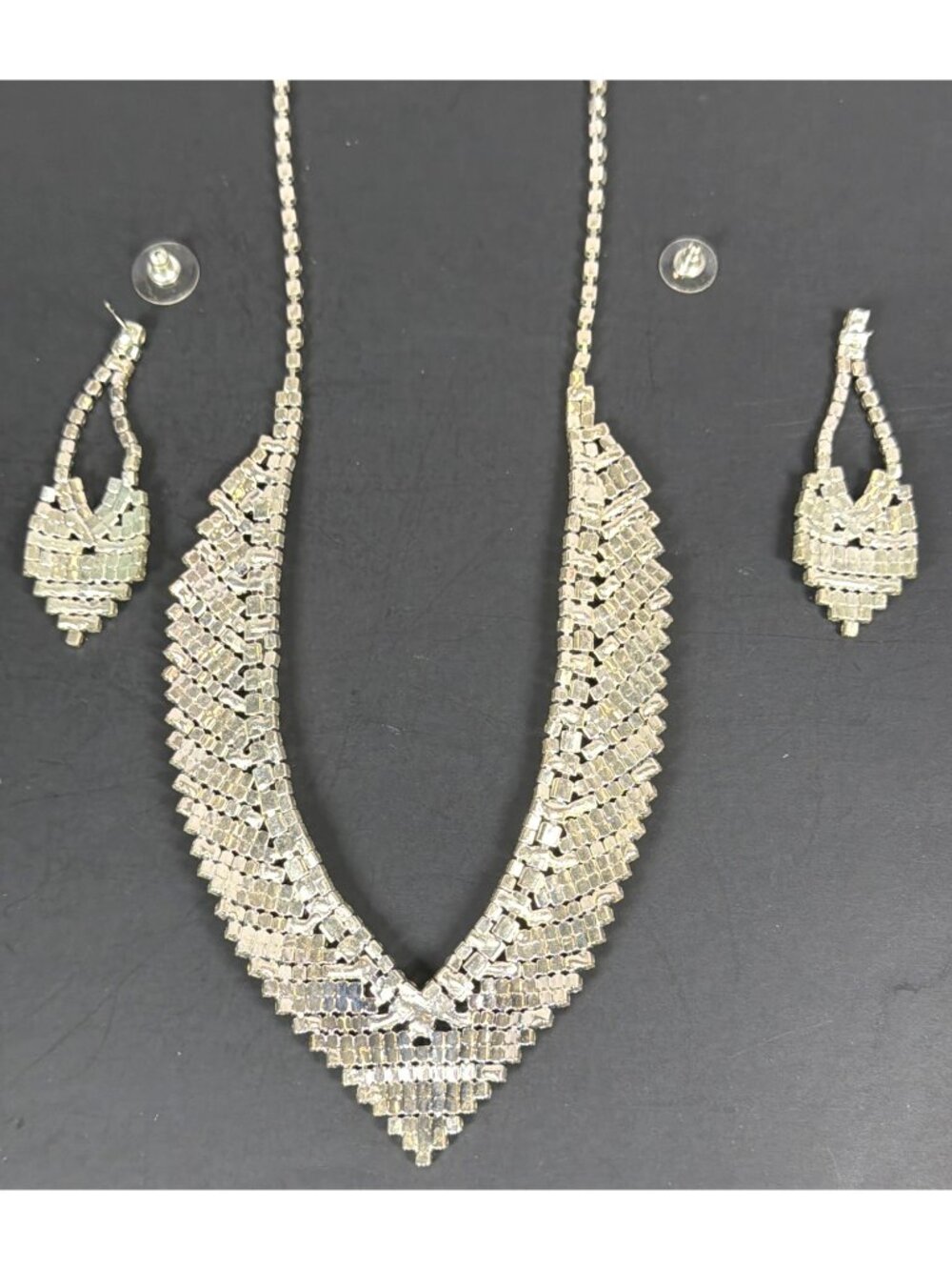 Clear Rhinestone Bridal Wedding Jewelry Set Statement Necklace Drop Earrings Lot - Picture 12 of 16